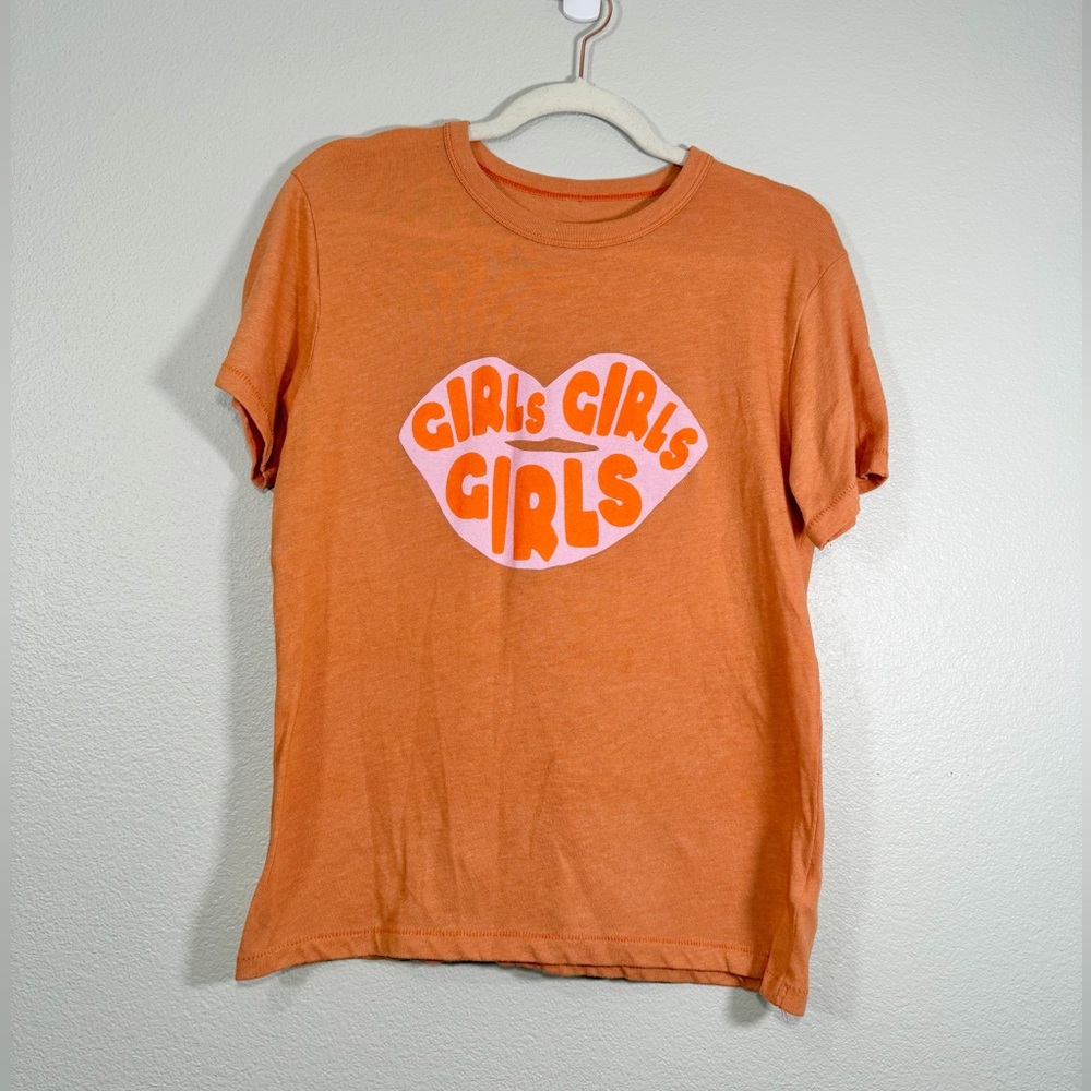 Friday + Saturday T-Shirt Girls Tee Orange Soft Shirt Lip Graphic Women Medium